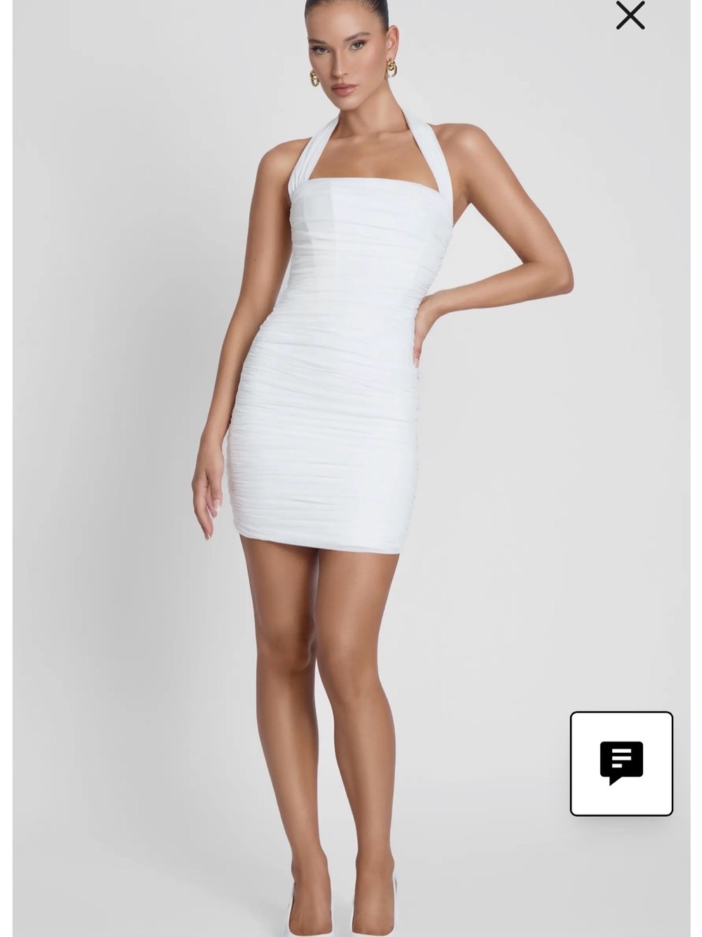 White Halter Ruched Mini Dress
